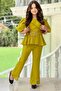 Girl's Double-Breasted Collar Mustard Top and Bottom Set with Zipper and Belt Detail - 2