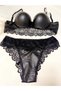 Women's Leather Supported Bra Panties Lingerie Set - 3