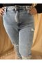 Blue Snow Wash Mom Fit Ripped Detailed Jean Trousers - 2