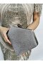 Women's Big Stone Look Platinum Evening Clutch Chain Strap Handheld Wedding Engagement Night Shoulder Bag - 3