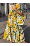 Women's Premium Quality Flounced Waist-Sitting Yellow Floral Dress - 6