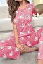 طقم بيجامة نسائي بأكمام قصيرة PinkCatBig - 2