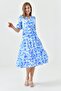 Short Balloon Sleeve Midi Length Length Elastic Wrap Neckline Floral Patterned Dress 3058 - 8