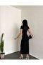 Short Sleeve Osho Fabric Women's Black Plain Crew Neck Midi Dress 167 - 3
