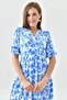 Short Balloon Sleeve Midi Length Length Elastic Wrap Neckline Floral Patterned Dress 3058 - 5