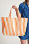 Premium Women's Cotton Woven Colorful Striped Beach Bag / Shoulder Bag (4 Pockets) - 7