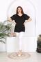 Women's Plus Size Sleeves Embroidered Stretchy Blouse 24102 Black - 6