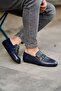 Dark navy blue men's leather shoes - 6