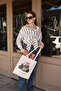 Canvas Teddy Bear Motorcycle Printed Shoulder Bag