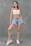 Women's High Waist Tassel Hem Lycra-Free Flared Cut Light Blue Denim Shorts Denim Shorts 70355