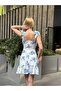 Strappy Floral Patterned Skirt with Ruffle Detail and Drawstring Mini Dress - 5