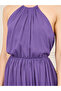 Solid Crinkle Halter Neck Sheath Maxi Dress - 3