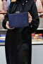 Navy Blue Glitter Women's Evening Dress, Clutch Evening Bag - 6