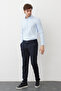 Light Blue Slimfit Cotton Oxfort Lycra Collar Buttoned Long Sleeve Men's Shirt G490 - 3