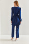 Women's Navy Blue Modest Pantsuit with Sleeves and Belt Detail, Two-Piece Set 60211019 - 5