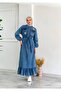 Camellia Denim Long Hijab Dress Thin Summer Hem Pleated Jeans Dress - 3