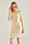 Women's Cream Turtleneck Patterned Knitwear Dress 20234231 - 4