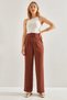 Women's Brown Double Fabric Velcro High Waist Palazzo Trousers 60221010