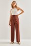 Women's Brown Double Fabric Velcro High Waist Palazzo Trousers 60221010 - 4