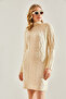 Women's Cream Turtleneck Patterned Knitwear Dress 20234231 - 5