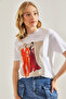 Women's White Printed Combed Cotton Tshirt 60211008 - 3
