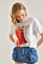 Women's White Printed Combed Cotton Tshirt 60211008 - 2