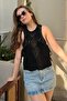 Women's Black Side Tie Knitwear Blouse 20246064