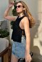 Women's Black Side Tie Knitwear Blouse 20246064 - 4