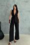 Black Waist Detailed Vest Trousers Linen Set - 4