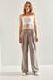 Women's Gray Contrast Waist Detailed Striped Woven Trousers 60241010 - 4