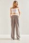 Women's Gray Contrast Waist Detailed Striped Woven Trousers 60241010 - 5