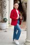Girl's Heart and Little Printed T-shirt and Jean Red Blazer Jacket Top and Bottom Set - 2