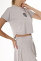 Printed Crew Neck Oversize Sports Crop T-Shirt - 5