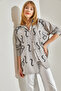 Women's Gray Embroidered Stone-Embellished Oversize Shirt 60251032 - 7