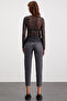 Hallie Women's Transparent Patterned Tulle Fabric Body-hugging Long Sleeve Black Blouse - 4