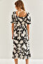 Women's Black Gathered Skirt Ruffled Square Neck Midi Length Dress 60251099 - 3