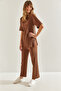 Women's Light Brown Corded Camisole Top and Bottom Set 60201020