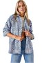 Women's Light Blue Ethnic Patterned Cashmere Shirt with Buttons - 5
