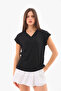 Black V-Neck Wrinkled Blouse - 3