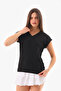 Black V-Neck Wrinkled Blouse - 2