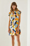 Women's Blue Cream Polo Collar Patterned Summer Dress 60251127 - 7