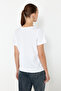 Beyaz %100 Pamuk Regular/Normal Kalıp Nakışlı V Yaka Örme T-Shirt TWOSS24TS00266 - 6