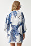 Women's Blue Patterned Guipure Detailed Viscose Kimono ZV00142 - 10