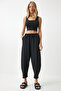 Women's Black Pocketed Linen Viscose Shalwar Trousers CV00001