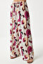 Women's Cream Plum Patterned Draped Viscose Palazzo Trousers EN00606 - 4
