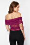 Mürdüm Carmen Yaka Örme Tül Body TPRSS24BD00021 - 6
