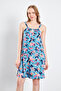 Women's Floral Patterned Front Collar Drop Detailed Mini Length Dress - 3