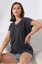 Casual V-Neck Short Sleeve T-Shirt 19410 ANTHRACYTMELANJ - 2