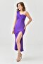 Full Lycra Buzzy Fabric Slit Detailed One Shoulder Midi Length Summer Purple Dress 1050 - 4