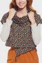 Collar Detailed Patterned Bohemian Blouse Green - 5